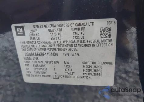 2015 Chevrolet Equinox Ls from USA, damaged, VIN 2GNALAEK0F1154434